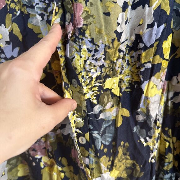 J. Jill Shirt Womens Blue Floral Long Sleeve Button Up Blouse Size XL Preowned - Picture 7 of 12